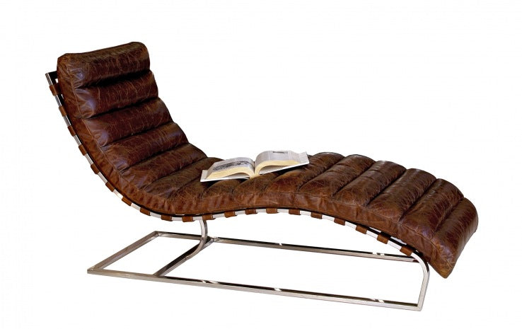 OVIEDO CHAISE VINTAGE CRACKED & STAINLESS STEEL | 158 x 62 x 85 CM.