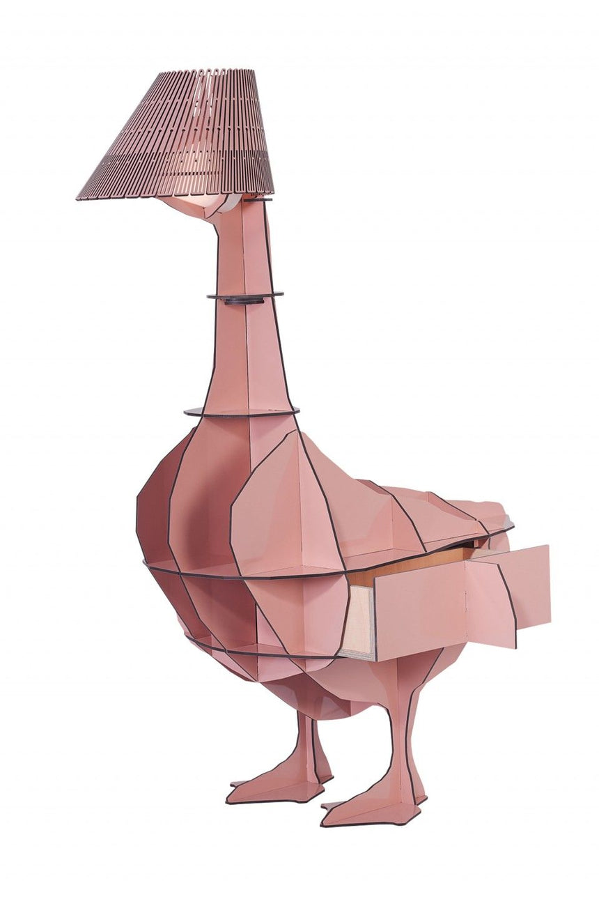 JUNON (GLOSSY POWDER PINK) GOOSE BEDSIDE TABLE WITH LIGHT | 35 x 76 x 95 cm.