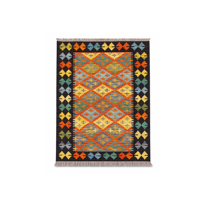 VEGY FLAT WEAVE KILIM RUG | HANDWOVEN GEOMETRIC RUG | 1.28×0.84 M