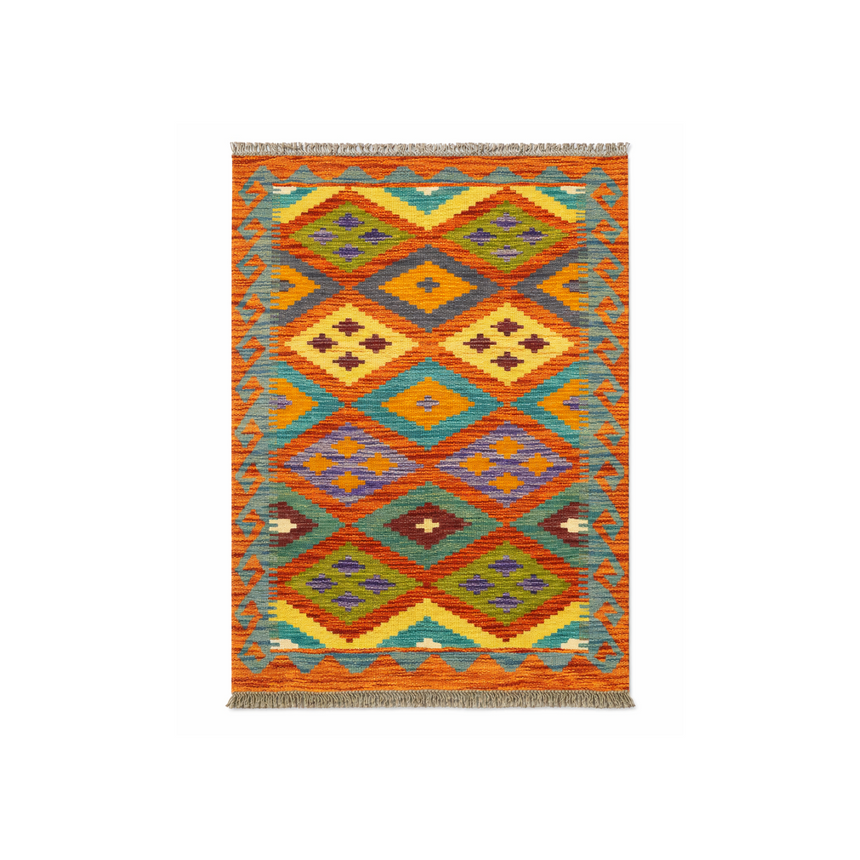 COLORFUL VEGY KILIM RUG | HANDWOVEN FLAT WEAVE RUG | 1.25×0.79 M