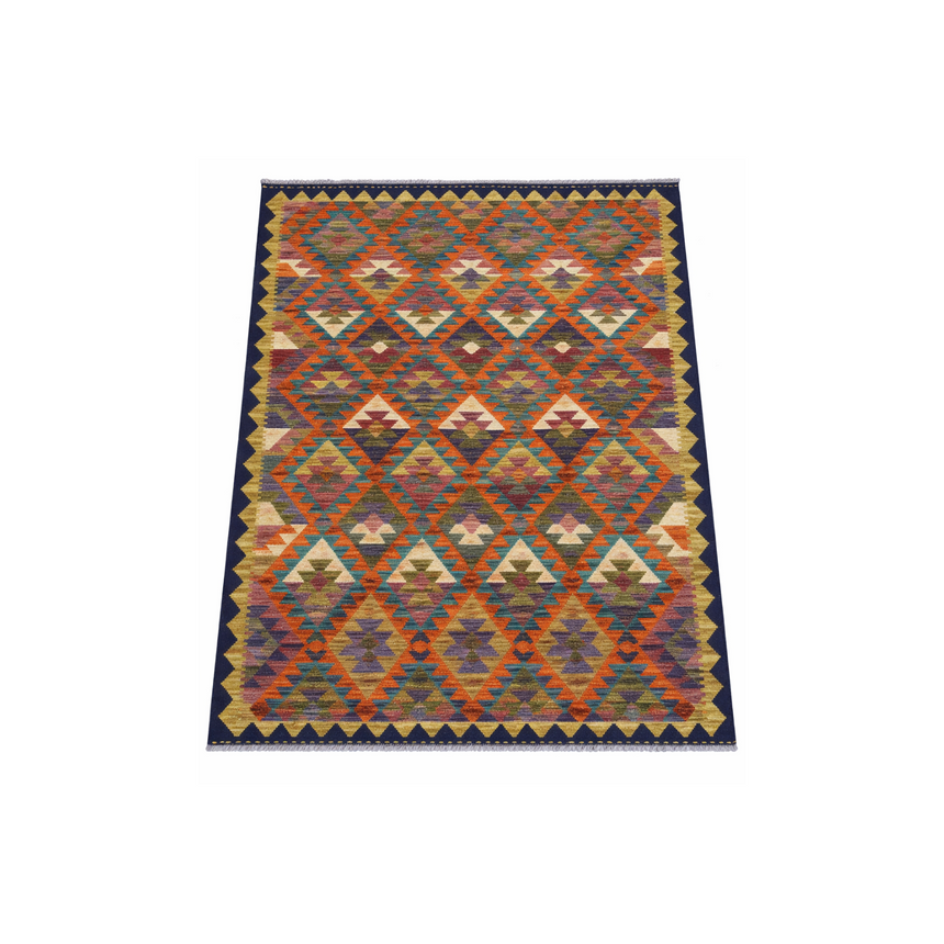 HANDWOVEN VEGY KILIM RUG | COLORFUL DIAMOND KILIM |  1.95 × 1.51 M