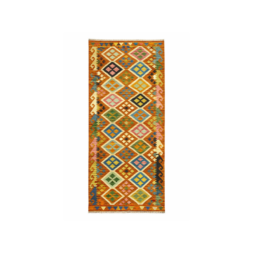 FLAT WEAVE KILIM RUNNER | HANDWOVEN WOOL RUG | 2.95×0.80 M
