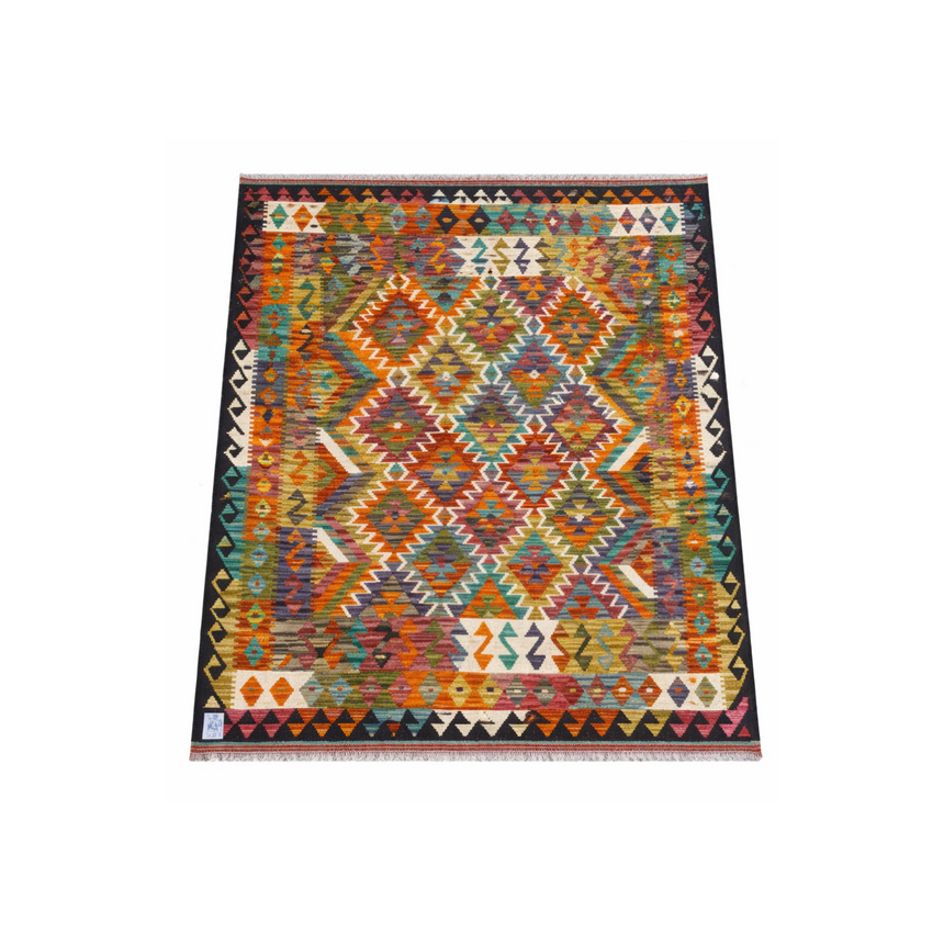 VEGY KILIM RUG | TRIBAL GEOMETRIC FLAT WEAVE | 2.00 × 1.55 M