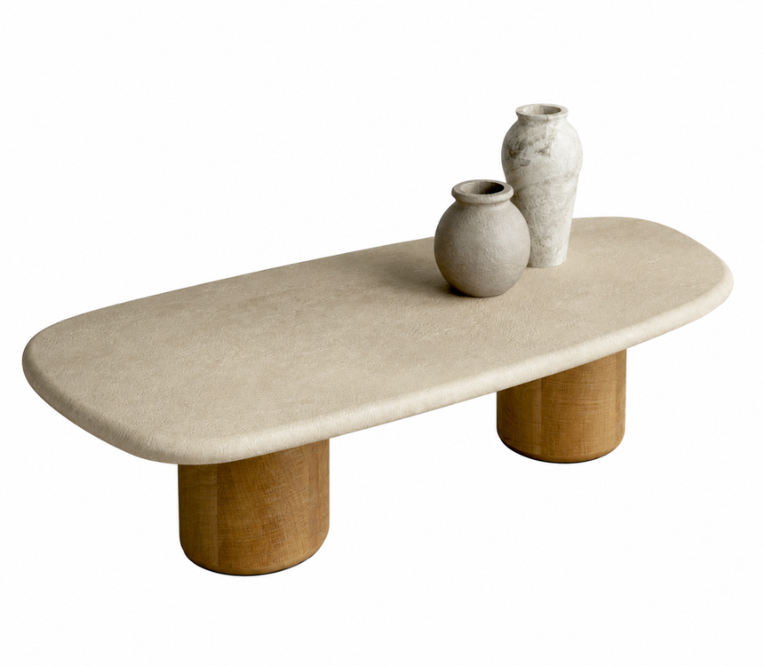 MIAMI COFFEE TABLE - WOOD PEDESTAL | 140 x 70 x 35
