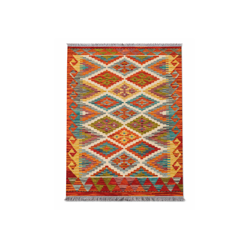 VEGY KILIM FLAT WEAVE RUG | HANDWOVEN GEOMETRIC RUG | 1.23 × 0.86 M