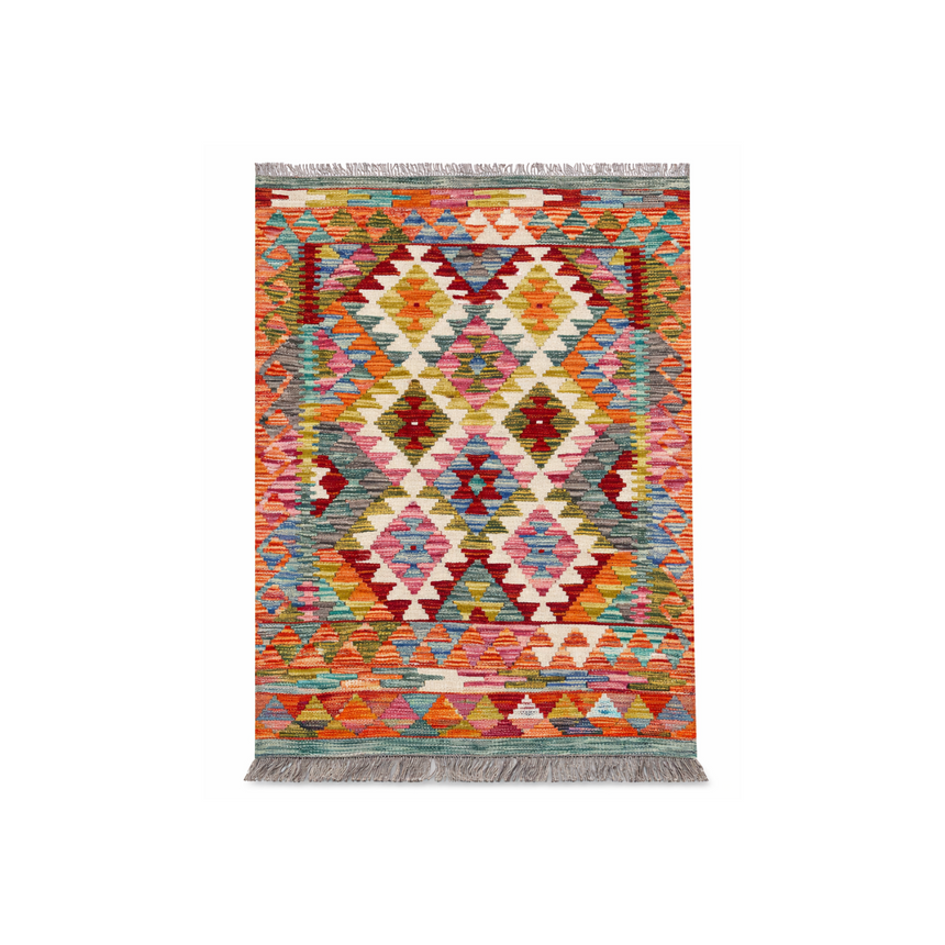 HANDWOVEN VEGY KILIM RUG | COLOURFUL TRIBAL KILIM | 1.24 × 0.86 M