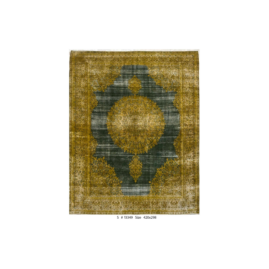 OVER-DYED VINTAGE KERMAN RUG | GOLD & CHARCOAL ANTIQUE RUG | 4.16×2.98 M