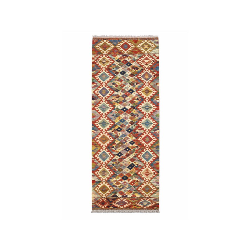 TRIBAL KILIM RUNNER RUG | HANDMADE FLAT WEAVE CARPET | 2.53×0.84 M