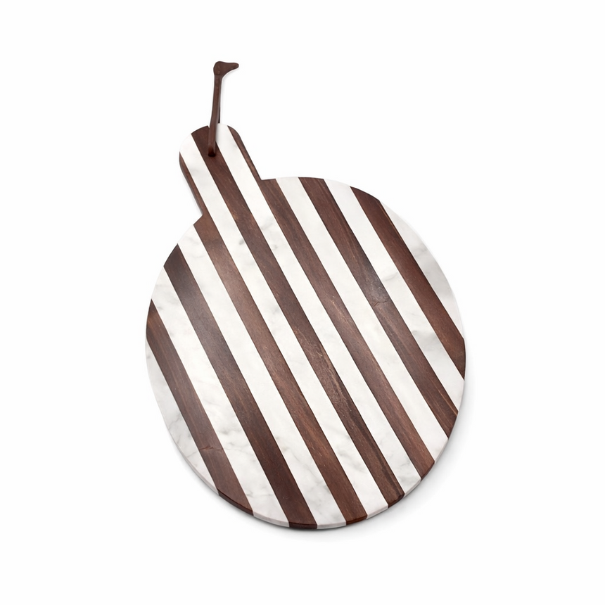 DECOR CHEESE BOARD - MARBLE & WOOD STRIPE | 15" x 12" x 0.6"