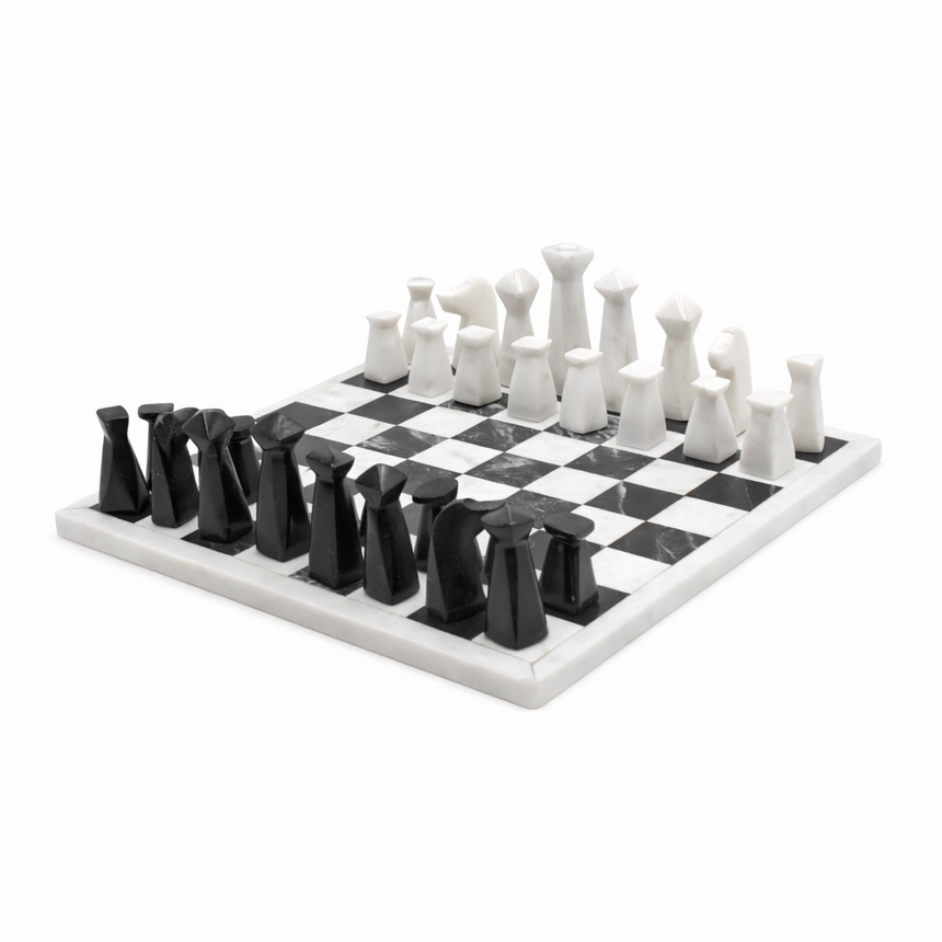 DECOR CHESS SET - BLACK & WHITE MARBLE | 35 x 35 x 10 CM.