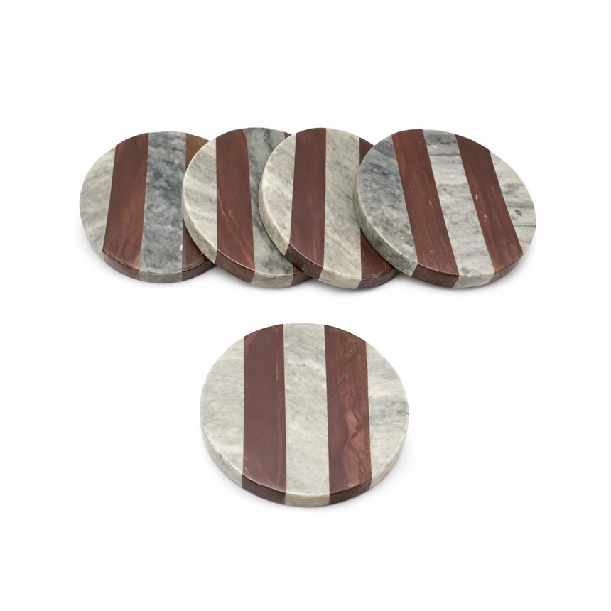 DECOR COASTER SET OF 4 - BROWN & REDDISH MARBLE | 4" × 4" × 0.6"