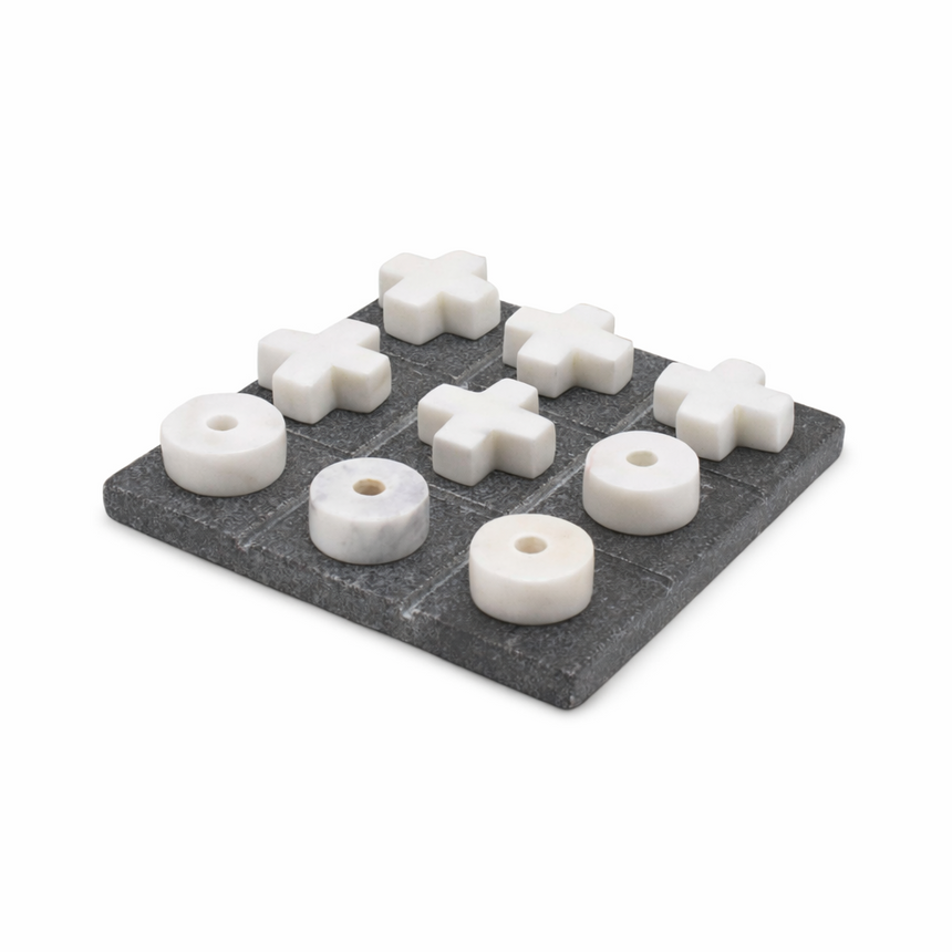 DECOR GAME - BLACK & WHITE MARBLE (TIC-TAC-TOE) | 6" x 6" x 1"