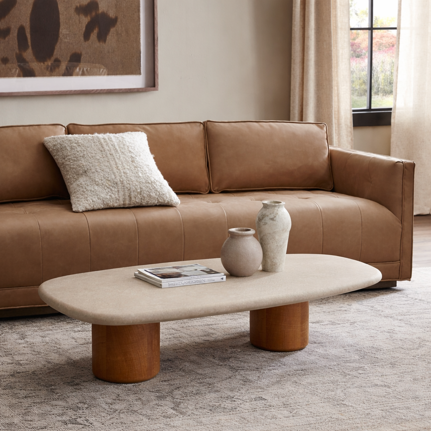 MIAMI COFFEE TABLE - WOOD PEDESTAL | 140 x 70 x 35