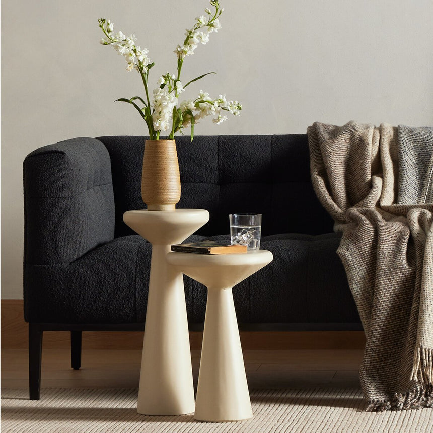 RAVINE CONCRETE ACCENT TABLE , SET OF 2 | DIA. 21.5 x 51 / 27 x 42 CM.