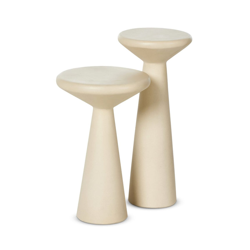 RAVINE CONCRETE ACCENT TABLE , SET OF 2 | DIA. 21.5 x 51 / 27 x 42 CM.