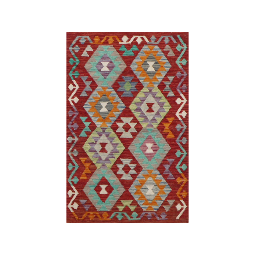 FLAT-WEAVE VEGETABLE KILIM ORIENTAL TRADITIONAL RUG HANDMADE | 0.75 x 1.23 M.
