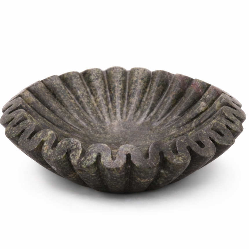 WHITE MARBLE DECOR BOWL - GREEN | 10” × 10” × 3”