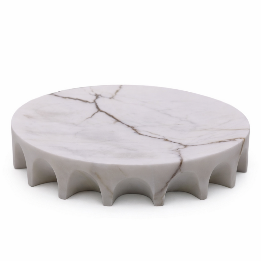 WHITE MARBLE DECOR BOWL - WHITE (FLAT PROFILE) | 12” × 12” × 2.25”