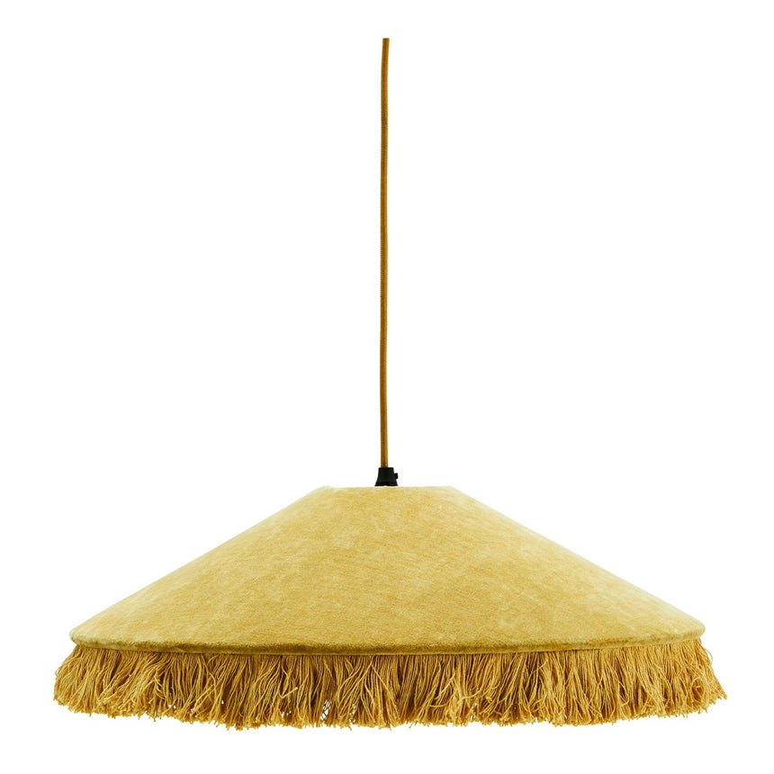 Mustard hanging lamp Kukai & fringes | 14.5 x 50 cm
