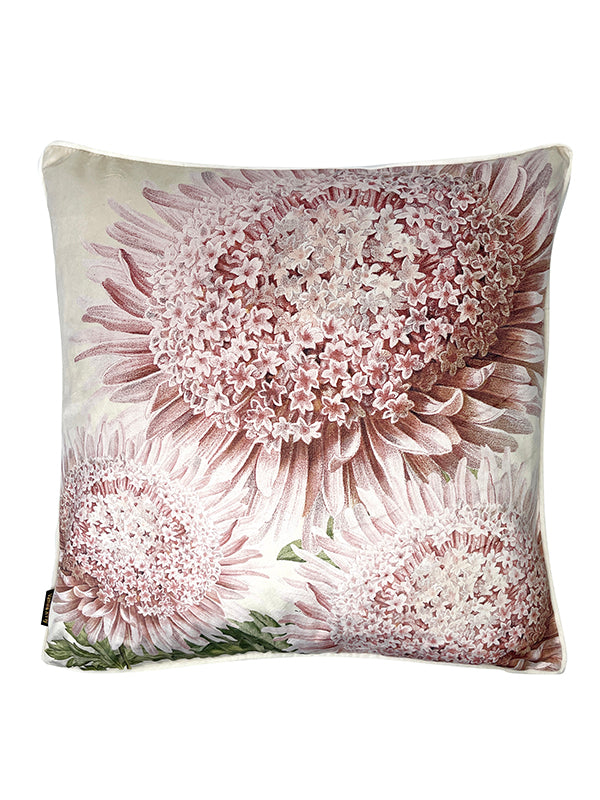 Velvet cushion cover w/piping – pink flower #LA138