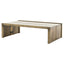 OAK AND BRASS COFFEE TABLE | 127x78.7x35.6 CM.